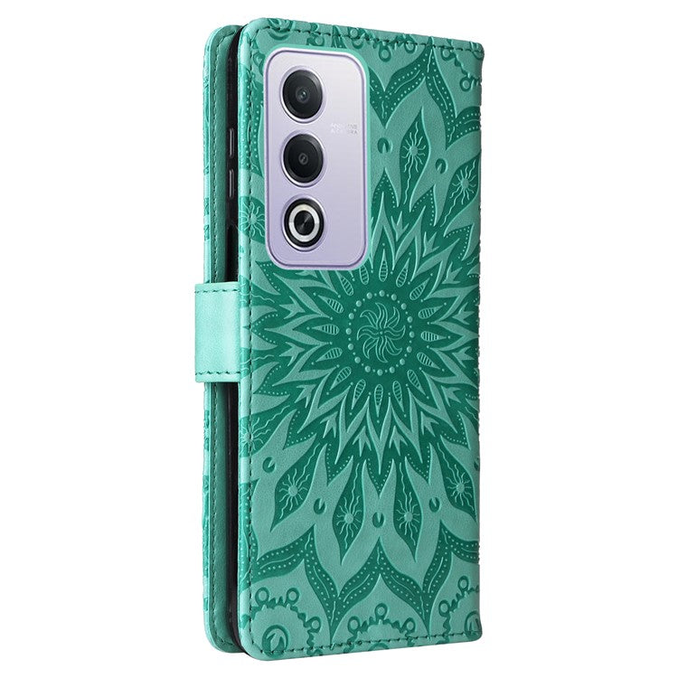 KT Imprinting Flower Series-1 For Oppo A3 Pro (Global) 5G / A3 Pro (India) 5G Case Sunflower Leather Wallet Folio Phone Cover - Green