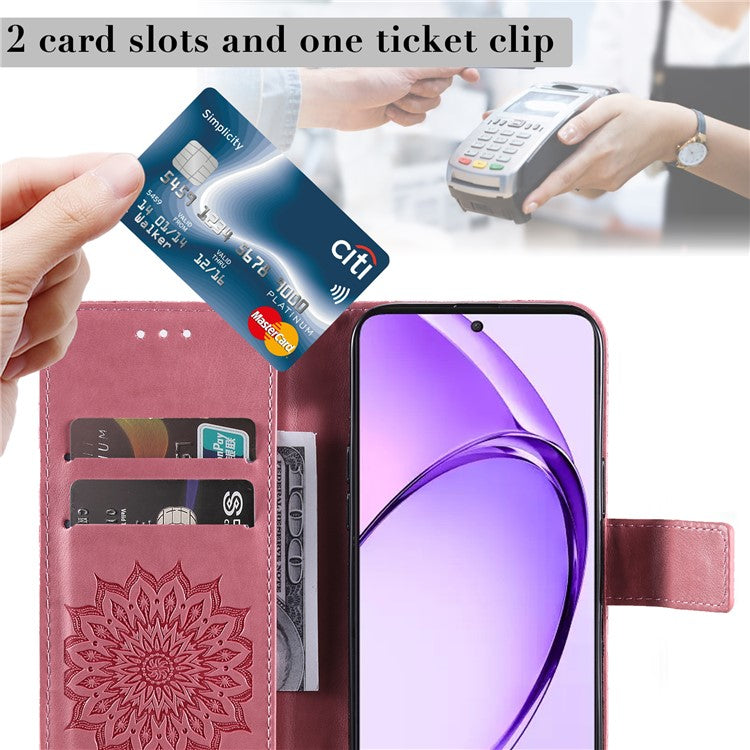 KT Imprinting Flower Series-1 For Oppo A3 Pro (Global) 5G / A3 Pro (India) 5G Case Sunflower Leather Wallet Folio Phone Cover - Pink