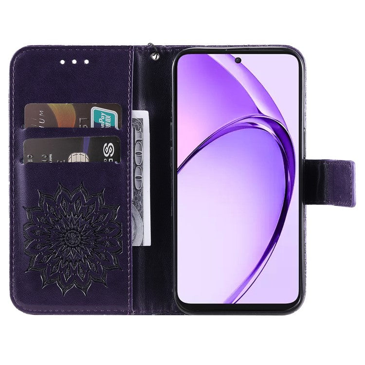 KT Imprinting Flower Series-1 For Oppo A3 Pro (Global) 5G / A3 Pro (India) 5G Case Sunflower Leather Wallet Folio Phone Cover - Purple
