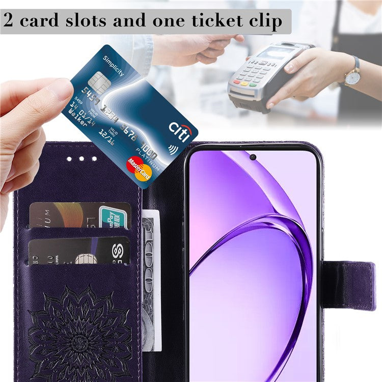 KT Imprinting Flower Series-1 For Oppo A3 Pro (Global) 5G / A3 Pro (India) 5G Case Sunflower Leather Wallet Folio Phone Cover - Purple