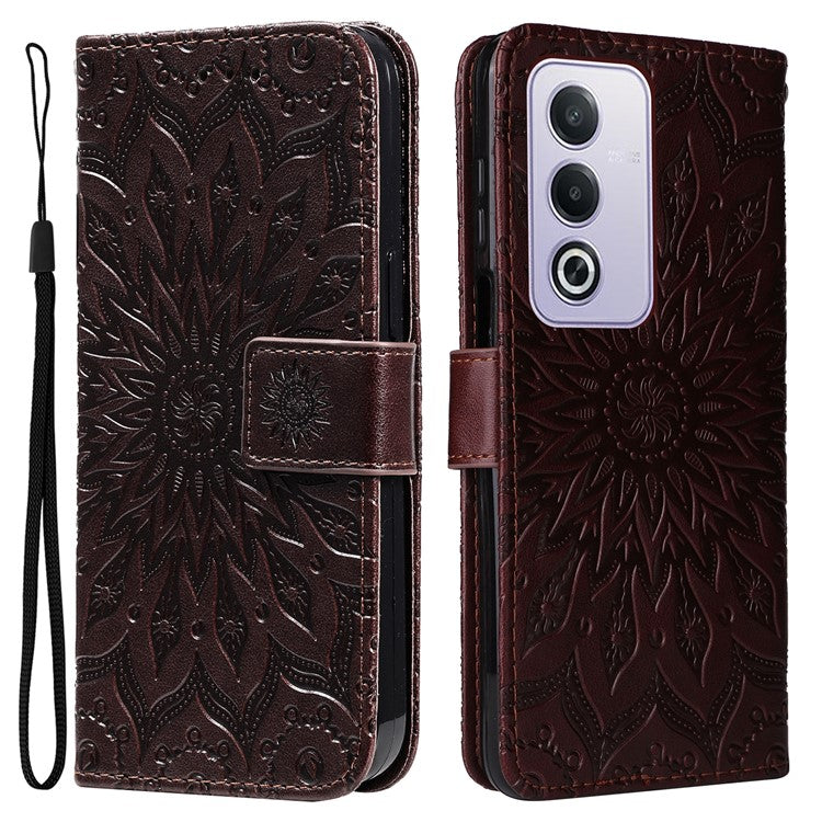 KT Imprinting Flower Series-1 For Oppo A3 Pro (Global) 5G / A3 Pro (India) 5G Case Sunflower Leather Wallet Folio Phone Cover - Brown