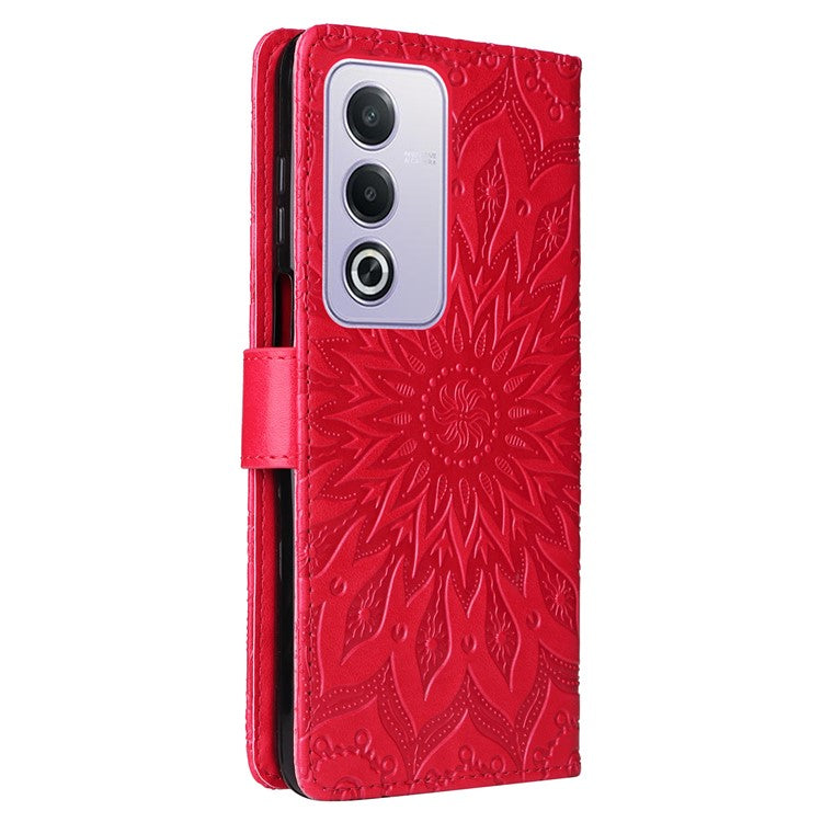 KT Imprinting Flower Series-1 For Oppo A3 Pro (Global) 5G / A3 Pro (India) 5G Case Sunflower Leather Wallet Folio Phone Cover - Red