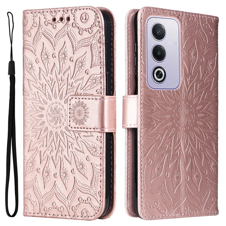 KT Imprinting Flower Series-1 For Oppo A3 Pro (Global) 5G / A3 Pro (India) 5G Case Sunflower Leather Wallet Folio Phone Cover - Rose Gold