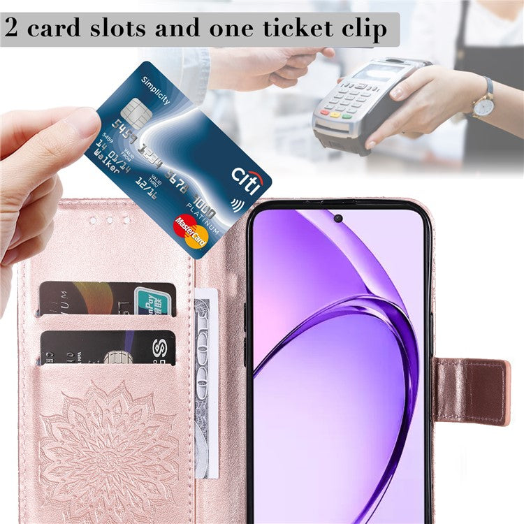 KT Imprinting Flower Series-1 For Oppo A3 Pro (Global) 5G / A3 Pro (India) 5G Case Sunflower Leather Wallet Folio Phone Cover - Rose Gold