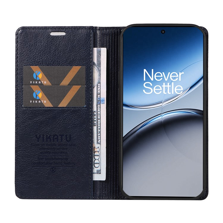 YIKATU YK-006 For OnePlus Nord 4 Case Wallet Litchi Grain Leather Phone Cover Magnetic Auto-Absorbed - Navy Blue