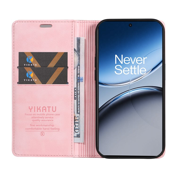YIKATU YK-006 For OnePlus Nord 4 Case Wallet Litchi Grain Leather Phone Cover Magnetic Auto-Absorbed - Pink