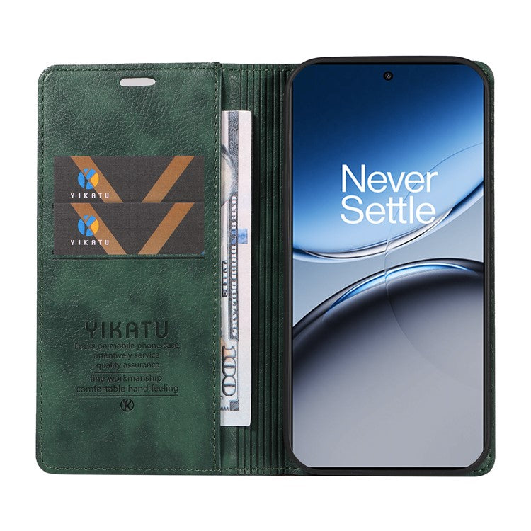 YIKATU YK-006 For OnePlus Nord 4 Case Wallet Litchi Grain Leather Phone Cover Magnetic Auto-Absorbed - Green