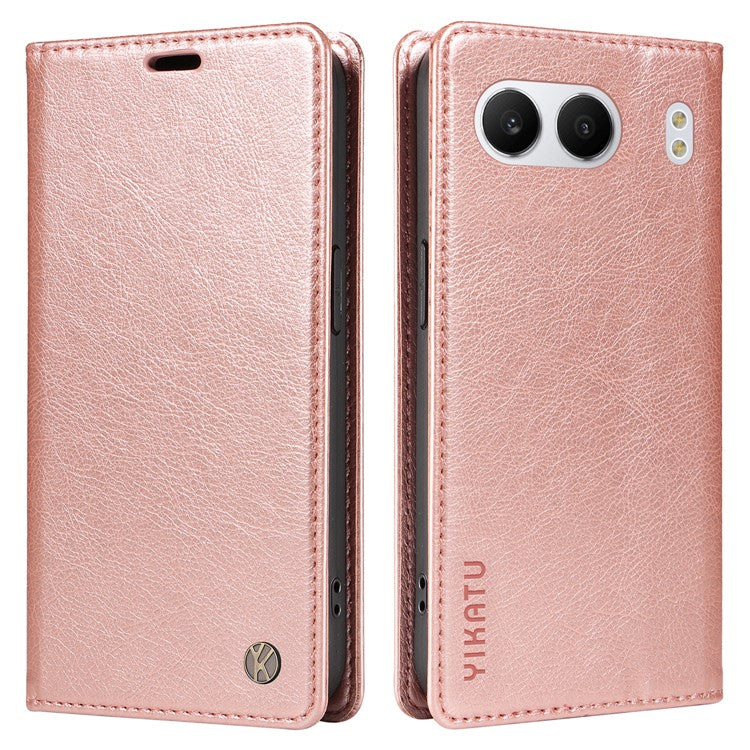 YIKATU YK-006 For OnePlus Nord 4 Case Wallet Litchi Grain Leather Phone Cover Magnetic Auto-Absorbed - Rose Gold
