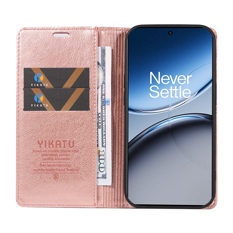 YIKATU YK-006 For OnePlus Nord 4 Case Wallet Litchi Grain Leather Phone Cover Magnetic Auto-Absorbed - Rose Gold