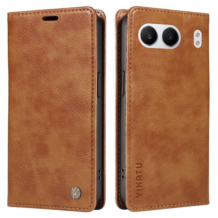 YIKATU YK-006 For OnePlus Nord 4 Case Wallet Litchi Grain Leather Phone Cover Magnetic Auto-Absorbed - Brown