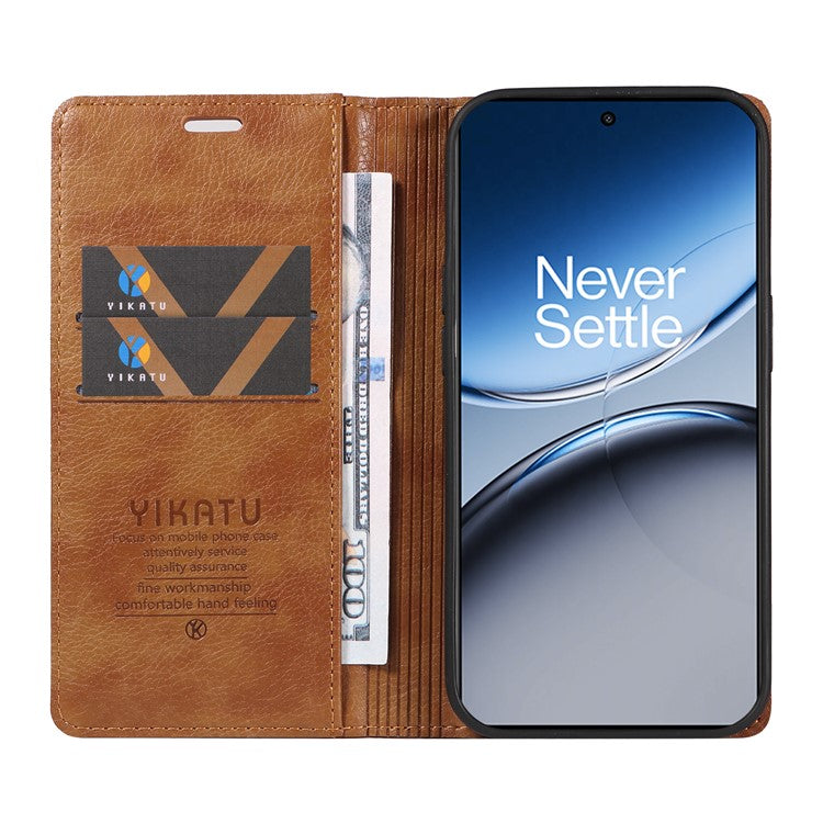 YIKATU YK-006 For OnePlus Nord 4 Case Wallet Litchi Grain Leather Phone Cover Magnetic Auto-Absorbed - Brown