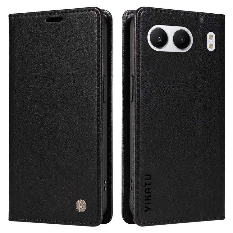 YIKATU YK-006 For OnePlus Nord 4 Case Wallet Litchi Grain Leather Phone Cover Magnetic Auto-Absorbed - Black