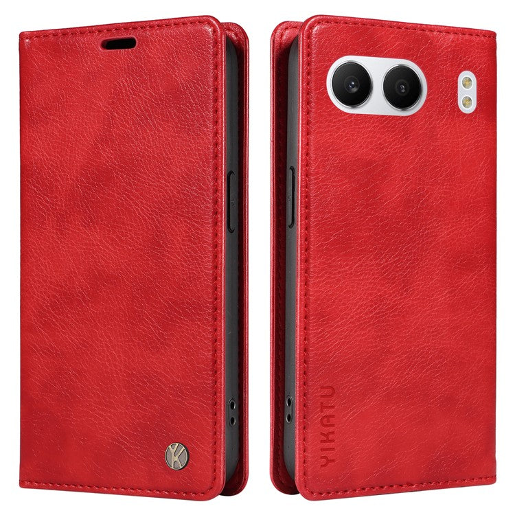 YIKATU YK-006 For OnePlus Nord 4 Case Wallet Litchi Grain Leather Phone Cover Magnetic Auto-Absorbed - Red