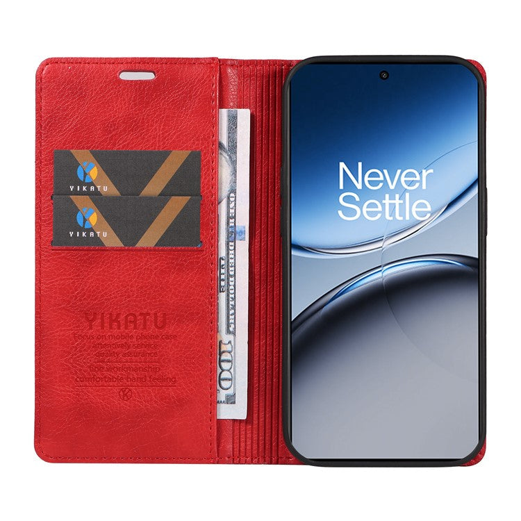 YIKATU YK-006 For OnePlus Nord 4 Case Wallet Litchi Grain Leather Phone Cover Magnetic Auto-Absorbed - Red
