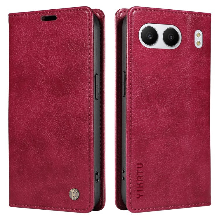 YIKATU YK-006 For OnePlus Nord 4 Case Wallet Litchi Grain Leather Phone Cover Magnetic Auto-Absorbed - Wine Red