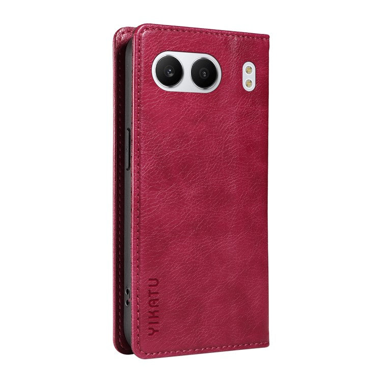 YIKATU YK-006 For OnePlus Nord 4 Case Wallet Litchi Grain Leather Phone Cover Magnetic Auto-Absorbed - Wine Red