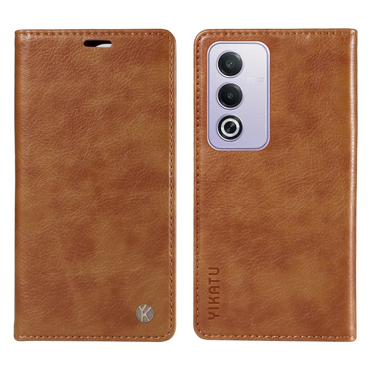 YIKATU YK-006 For Oppo A3 Pro (Global) 5G / A3 Pro (India) 5G Case Wallet Litchi Grain Leather Phone Cover Magnetic Auto-Absorbed - Brown