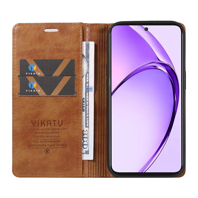 YIKATU YK-006 For Oppo A3 Pro (Global) 5G / A3 Pro (India) 5G Case Wallet Litchi Grain Leather Phone Cover Magnetic Auto-Absorbed - Brown