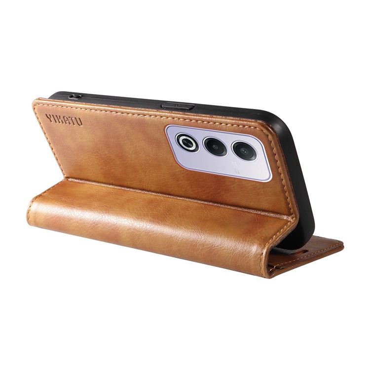 YIKATU YK-006 For Oppo A3 Pro (Global) 5G / A3 Pro (India) 5G Case Wallet Litchi Grain Leather Phone Cover Magnetic Auto-Absorbed - Brown