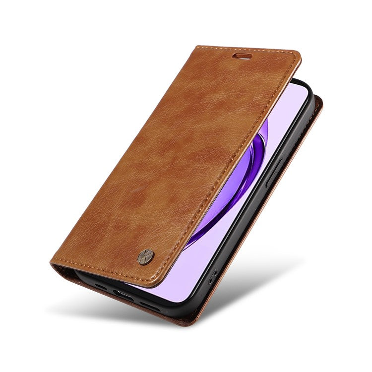 YIKATU YK-006 For Oppo A3 Pro (Global) 5G / A3 Pro (India) 5G Case Wallet Litchi Grain Leather Phone Cover Magnetic Auto-Absorbed - Brown