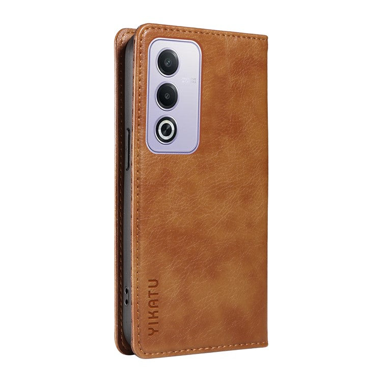 YIKATU YK-006 For Oppo A3 Pro (Global) 5G / A3 Pro (India) 5G Case Wallet Litchi Grain Leather Phone Cover Magnetic Auto-Absorbed - Brown