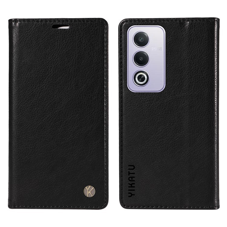 YIKATU YK-006 For Oppo A3 Pro (Global) 5G / A3 Pro (India) 5G Case Wallet Litchi Grain Leather Phone Cover Magnetic Auto-Absorbed - Black