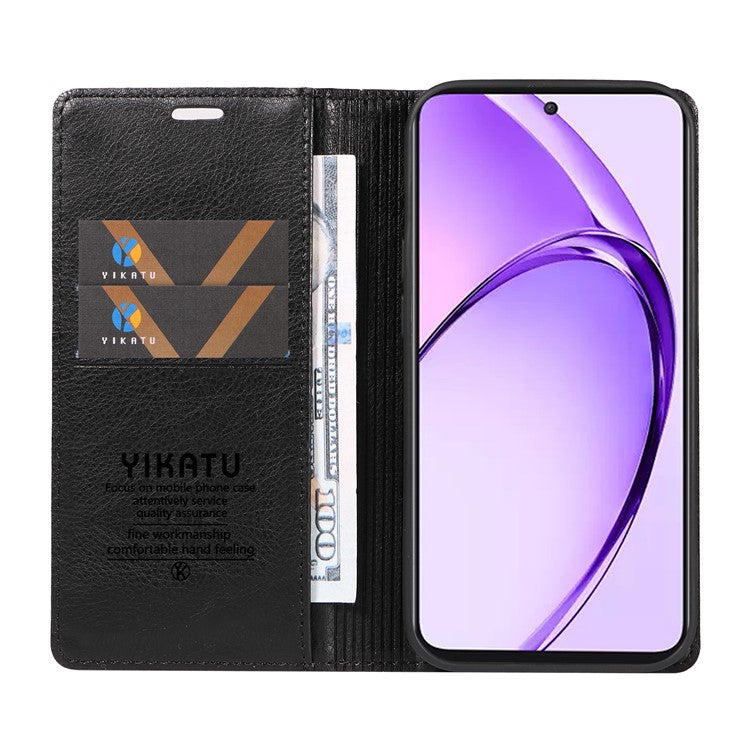YIKATU YK-006 For Oppo A3 Pro (Global) 5G / A3 Pro (India) 5G Case Wallet Litchi Grain Leather Phone Cover Magnetic Auto-Absorbed - Black