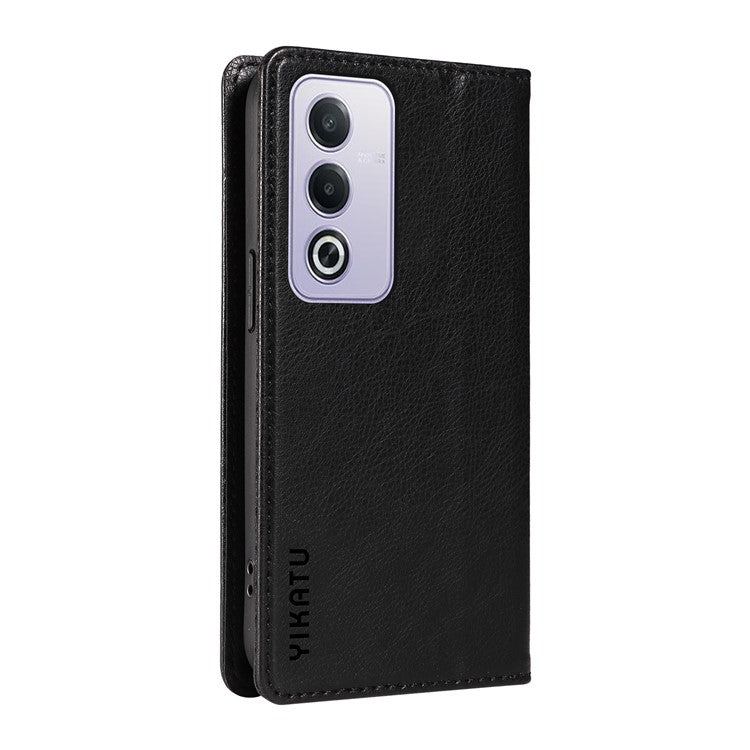 YIKATU YK-006 For Oppo A3 Pro (Global) 5G / A3 Pro (India) 5G Case Wallet Litchi Grain Leather Phone Cover Magnetic Auto-Absorbed - Black