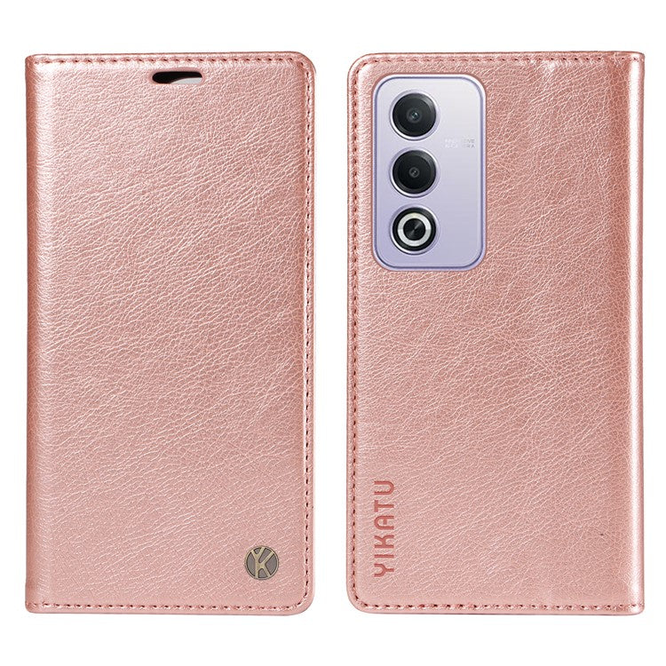 YIKATU YK-006 For Oppo A3 Pro (Global) 5G / A3 Pro (India) 5G Case Wallet Litchi Grain Leather Phone Cover Magnetic Auto-Absorbed - Rose Gold