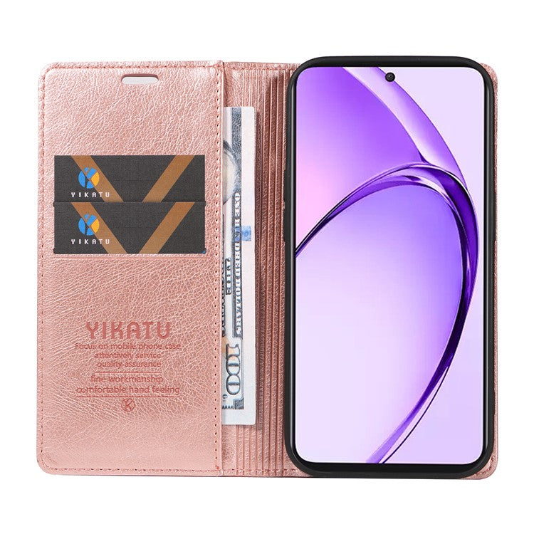 YIKATU YK-006 For Oppo A3 Pro (Global) 5G / A3 Pro (India) 5G Case Wallet Litchi Grain Leather Phone Cover Magnetic Auto-Absorbed - Rose Gold