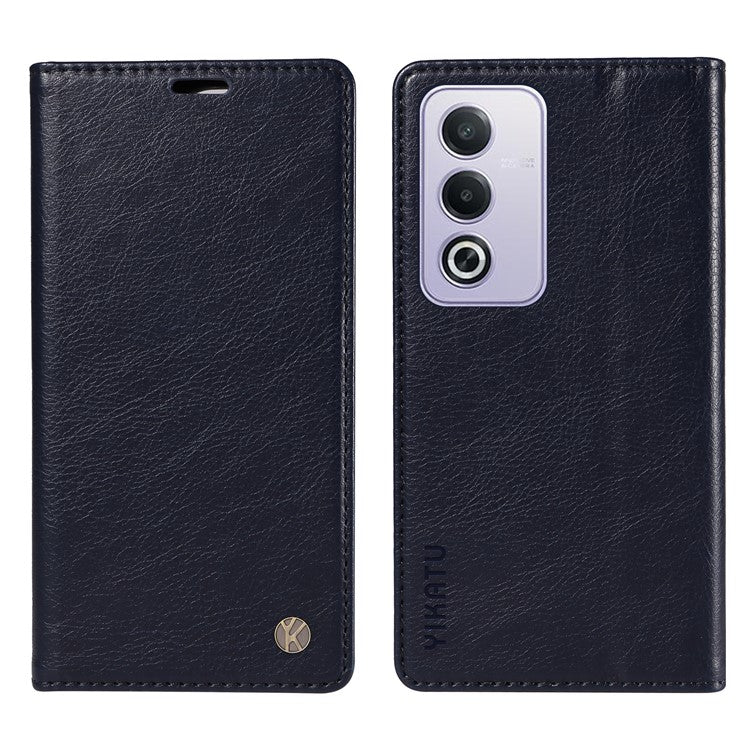 YIKATU YK-006 For Oppo A3 Pro (Global) 5G / A3 Pro (India) 5G Case Wallet Litchi Grain Leather Phone Cover Magnetic Auto-Absorbed - Navy Blue