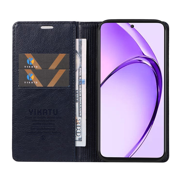 YIKATU YK-006 For Oppo A3 Pro (Global) 5G / A3 Pro (India) 5G Case Wallet Litchi Grain Leather Phone Cover Magnetic Auto-Absorbed - Navy Blue
