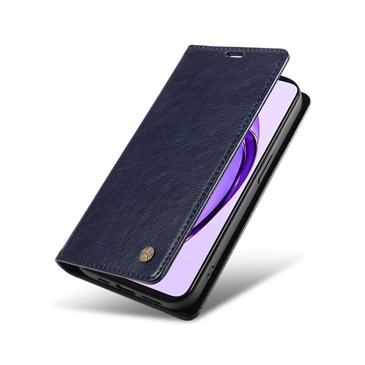 YIKATU YK-006 For Oppo A3 Pro (Global) 5G / A3 Pro (India) 5G Case Wallet Litchi Grain Leather Phone Cover Magnetic Auto-Absorbed - Navy Blue