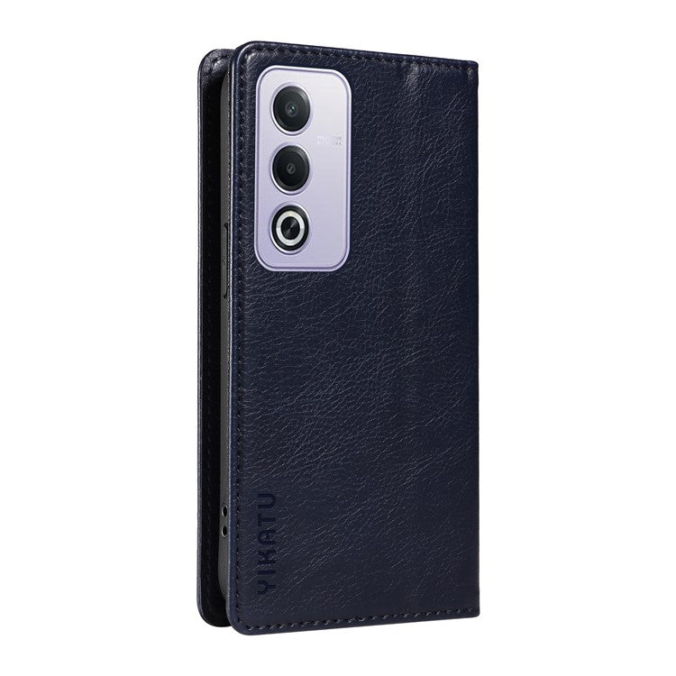 YIKATU YK-006 For Oppo A3 Pro (Global) 5G / A3 Pro (India) 5G Case Wallet Litchi Grain Leather Phone Cover Magnetic Auto-Absorbed - Navy Blue