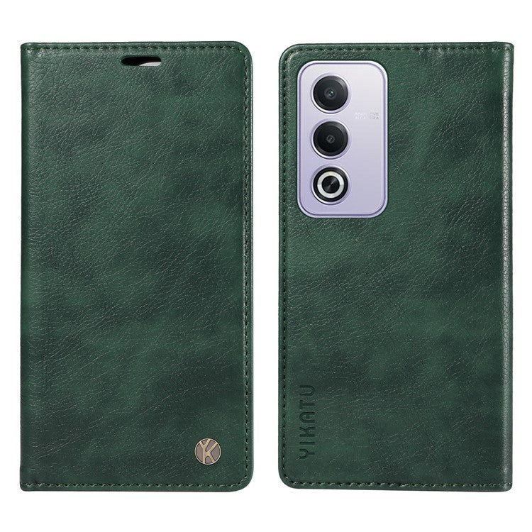 YIKATU YK-006 For Oppo A3 Pro (Global) 5G / A3 Pro (India) 5G Case Wallet Litchi Grain Leather Phone Cover Magnetic Auto-Absorbed - Green