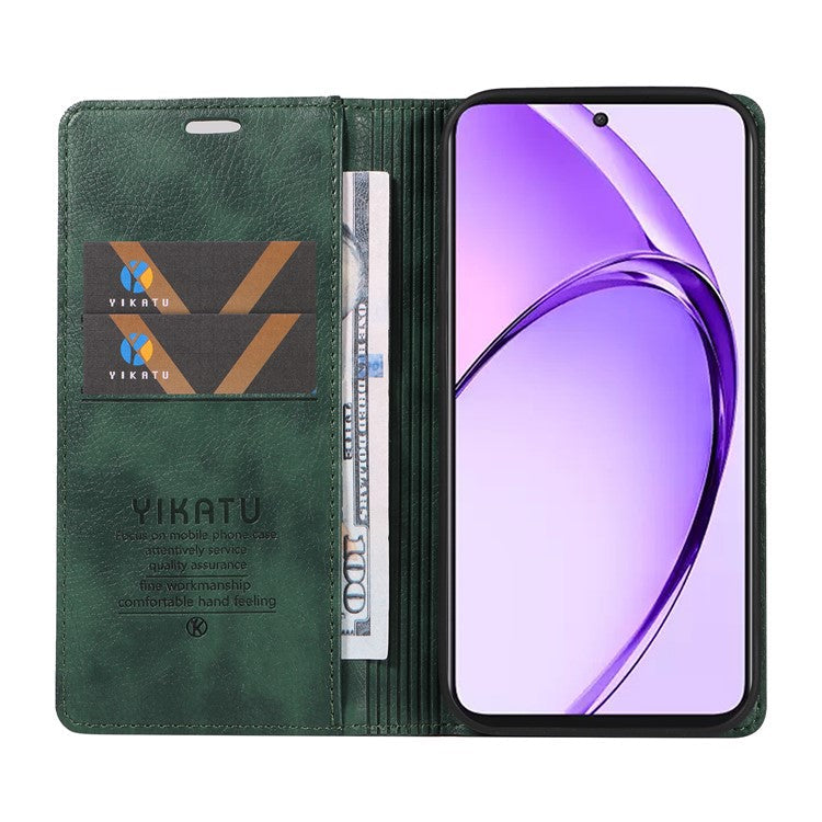 YIKATU YK-006 For Oppo A3 Pro (Global) 5G / A3 Pro (India) 5G Case Wallet Litchi Grain Leather Phone Cover Magnetic Auto-Absorbed - Green