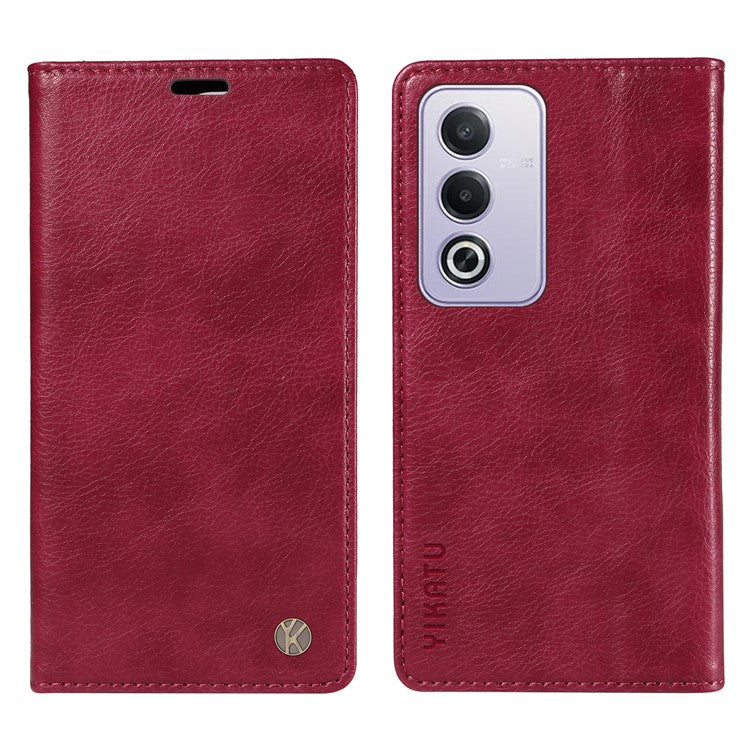 YIKATU YK-006 For Oppo A3 Pro (Global) 5G / A3 Pro (India) 5G Case Wallet Litchi Grain Leather Phone Cover Magnetic Auto-Absorbed - Wine Red