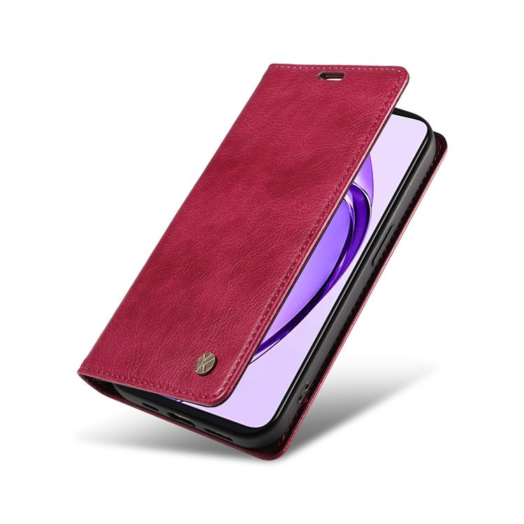 YIKATU YK-006 For Oppo A3 Pro (Global) 5G / A3 Pro (India) 5G Case Wallet Litchi Grain Leather Phone Cover Magnetic Auto-Absorbed - Wine Red