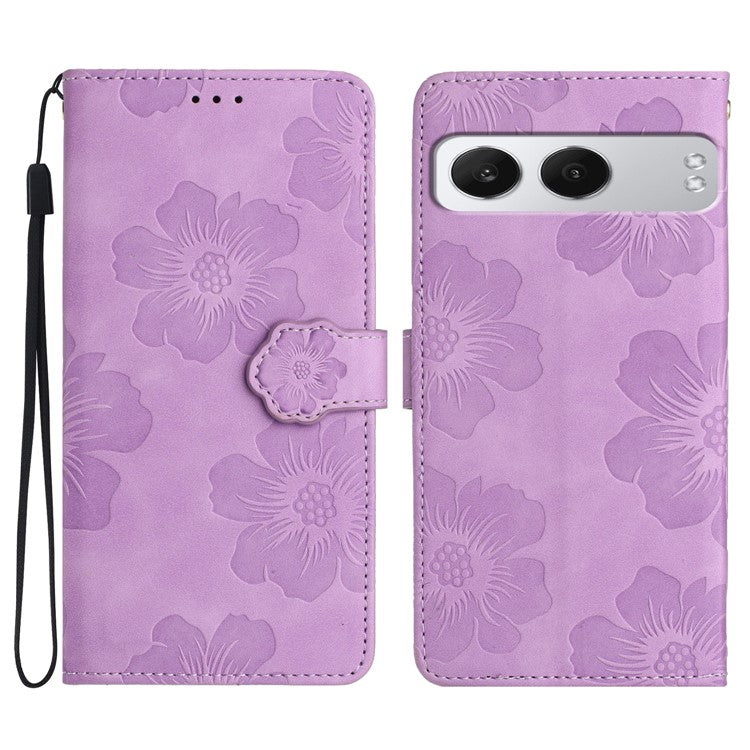 For OnePlus Nord 4 Case Flower Design Leather Wallet Phone Cover with Wrist Strap - Purple