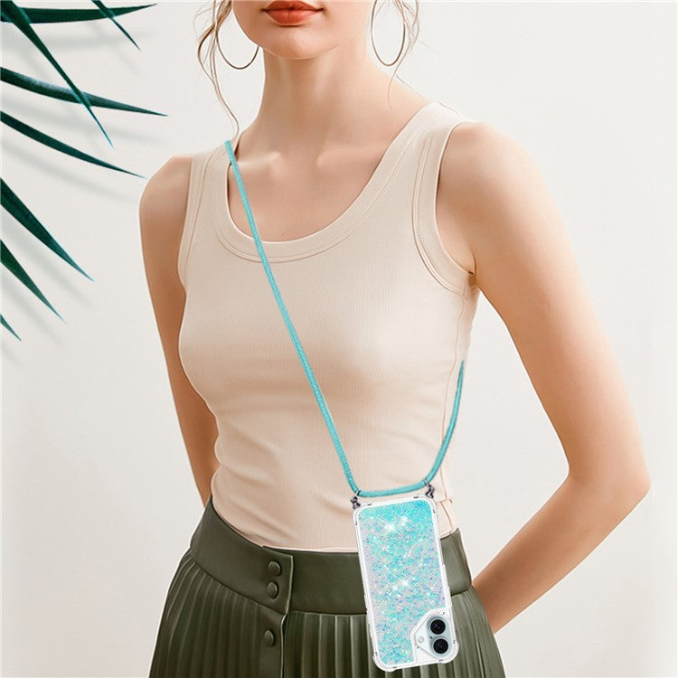 YB Quicksand Series-4 For iPhone 16 Case Floating Sequins Liquid TPU Phone Cover - Blue / Pentagram