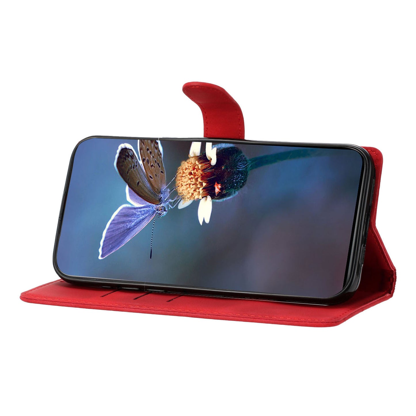 For Samsung Galaxy A06 Case Butterfly Flower Pattern Skin-Touch Leather Phone Cover - Red