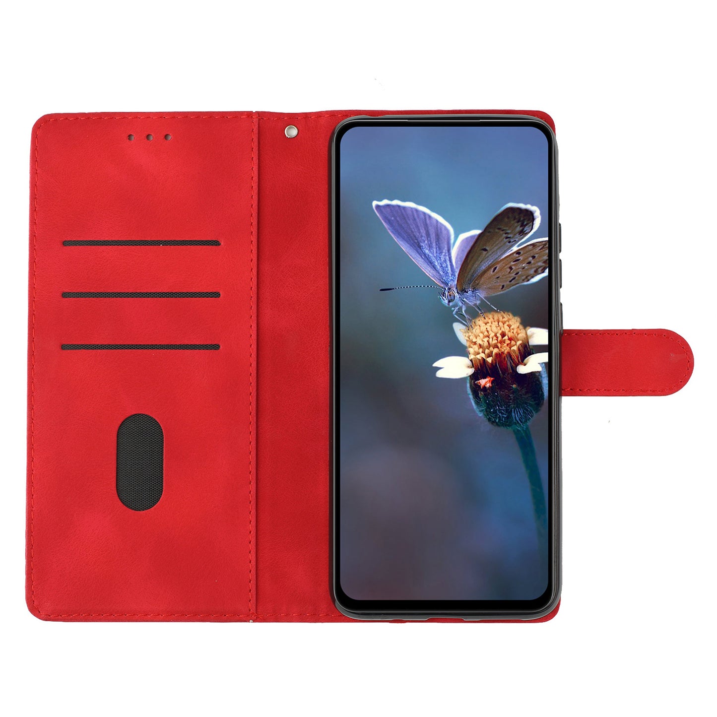 For Samsung Galaxy A06 Case Butterfly Flower Pattern Skin-Touch Leather Phone Cover - Red