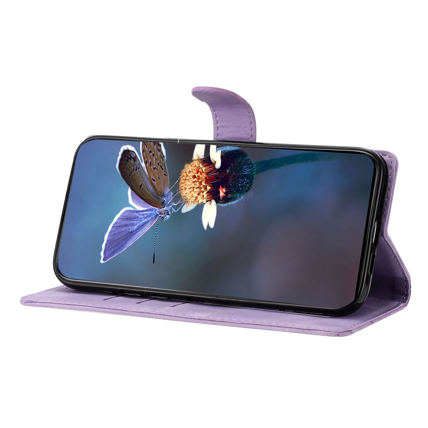 For Samsung Galaxy A06 Case Butterfly Flower Pattern Skin-Touch Leather Phone Cover - Purple