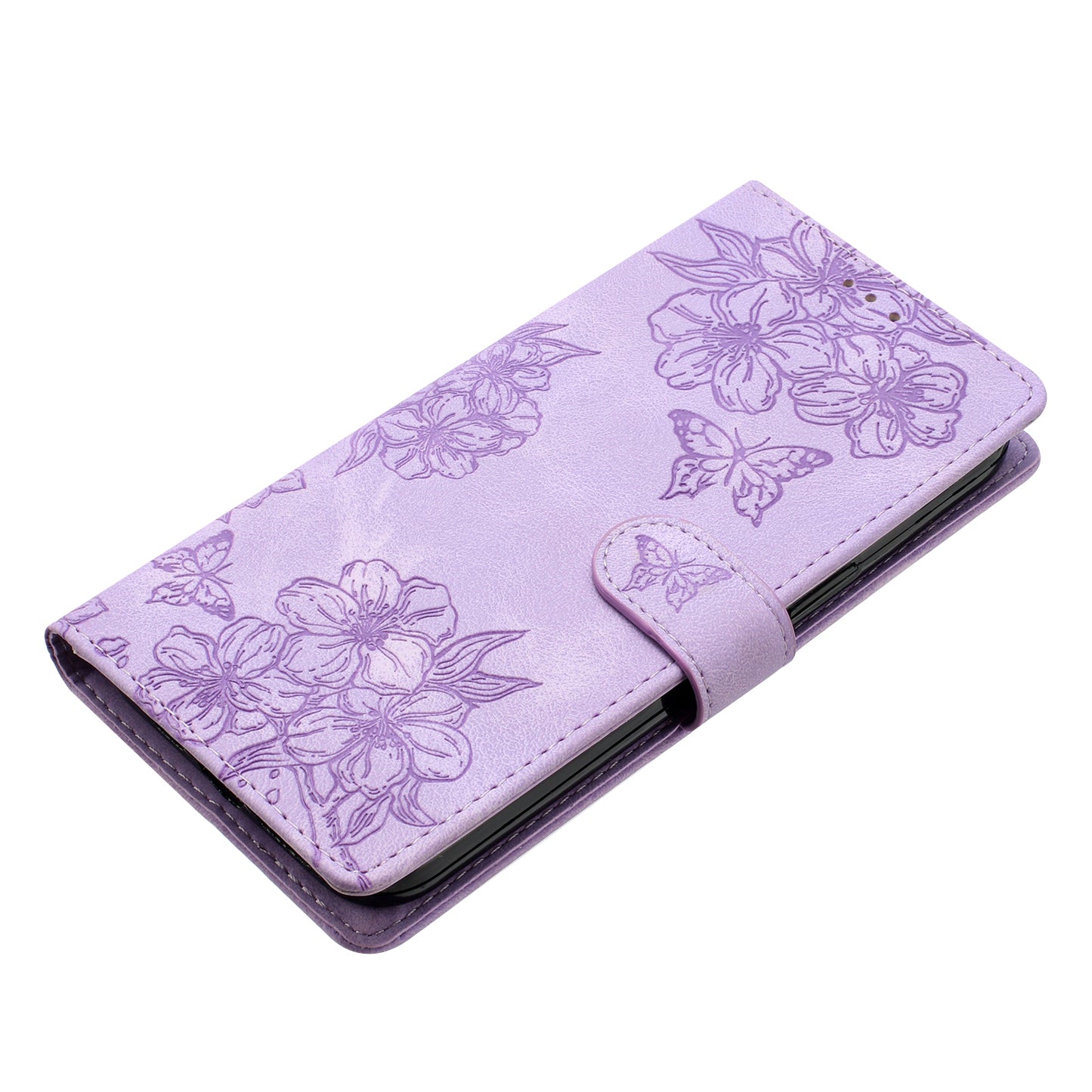 For Samsung Galaxy A06 Case Butterfly Flower Pattern Skin-Touch Leather Phone Cover - Purple