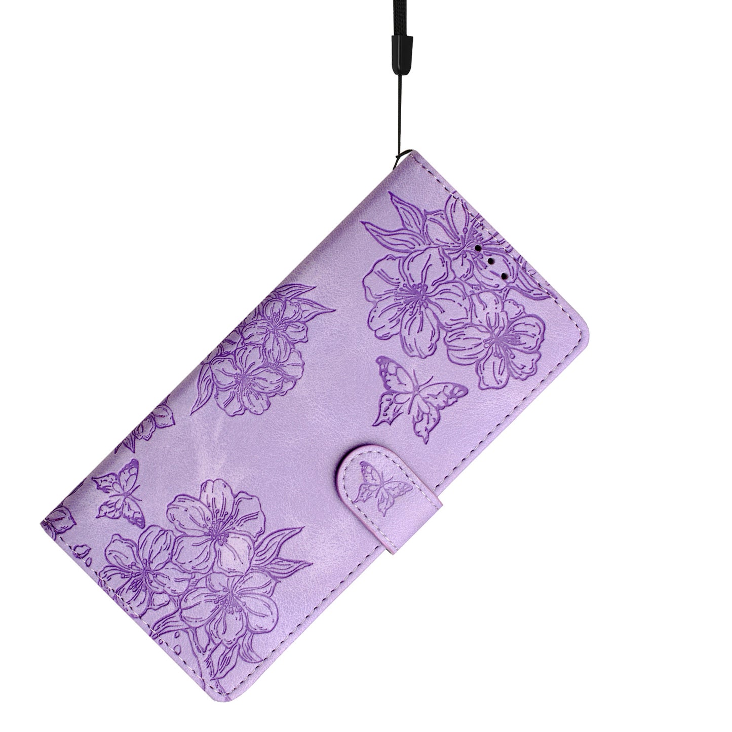 For Samsung Galaxy A06 Case Butterfly Flower Pattern Skin-Touch Leather Phone Cover - Purple