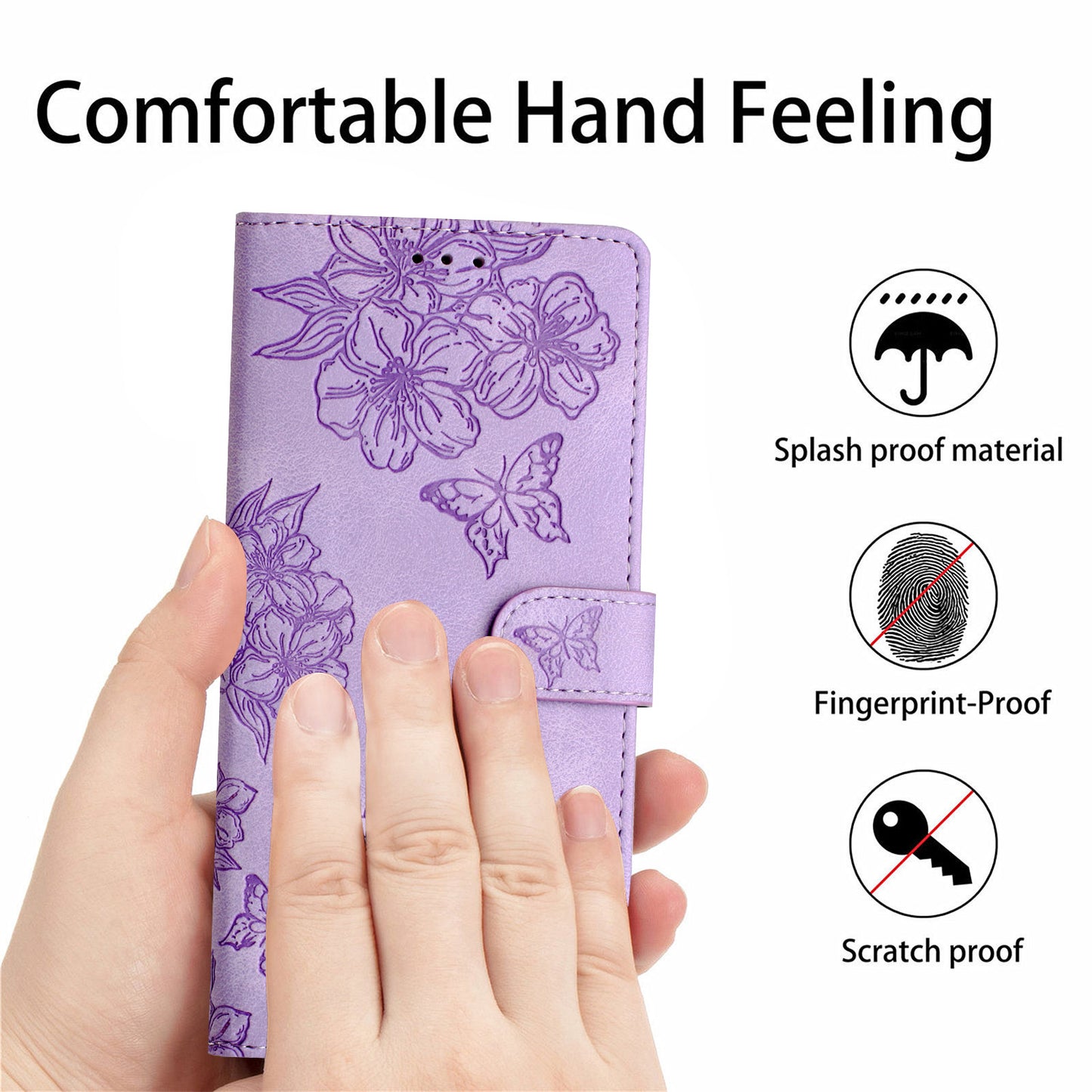 For Samsung Galaxy A06 Case Butterfly Flower Pattern Skin-Touch Leather Phone Cover - Purple
