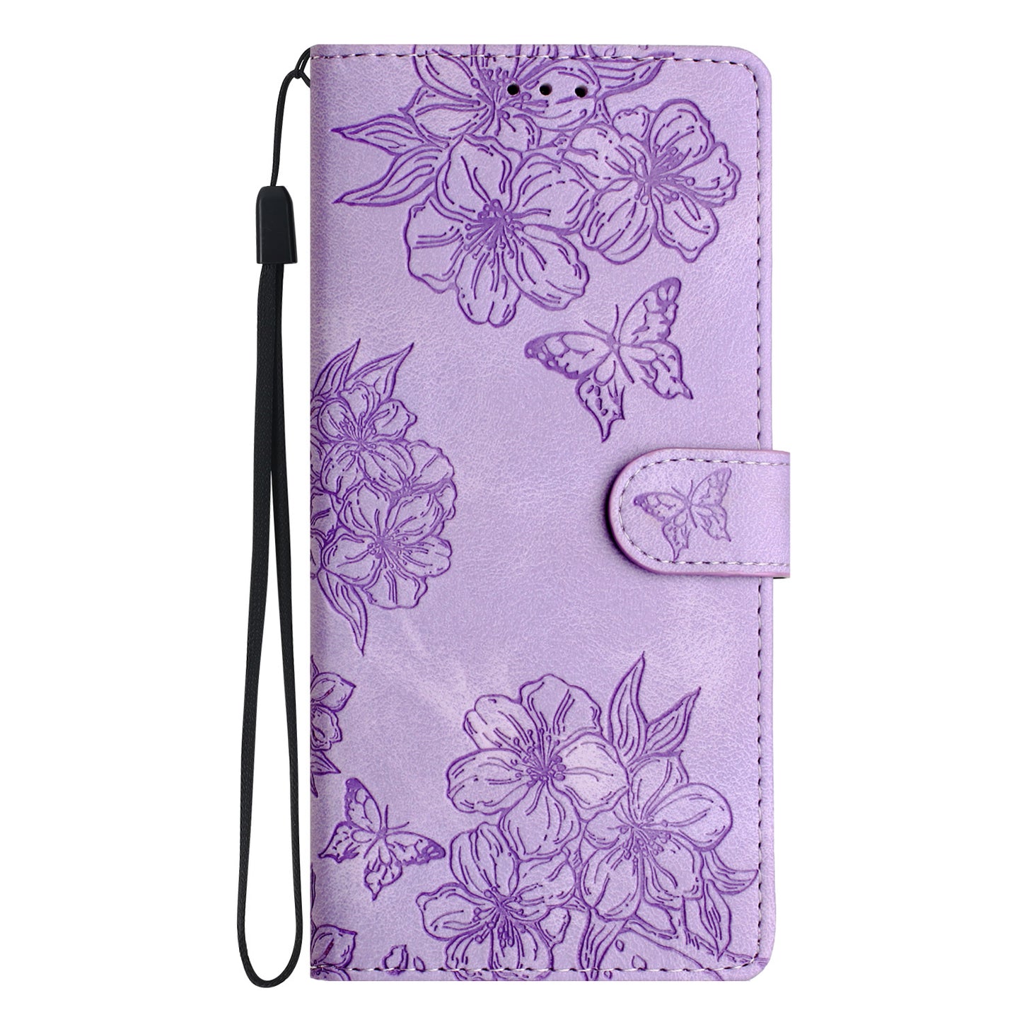 For Samsung Galaxy A06 Case Butterfly Flower Pattern Skin-Touch Leather Phone Cover - Purple