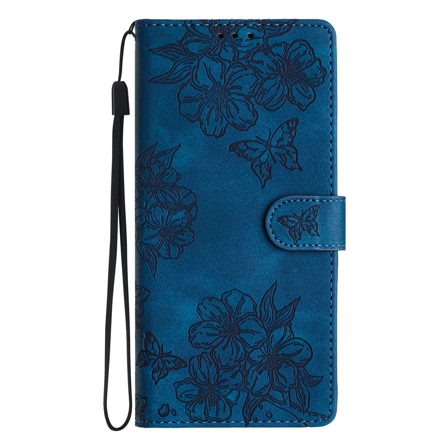 For Samsung Galaxy A06 Case Butterfly Flower Pattern Skin-Touch Leather Phone Cover - Blue