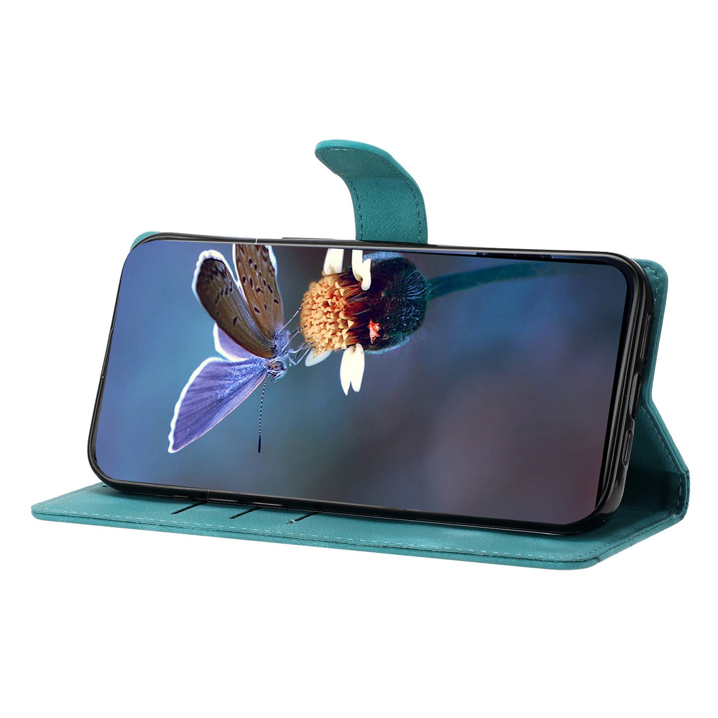 For Samsung Galaxy A06 Case Butterfly Flower Pattern Skin-Touch Leather Phone Cover - Green
