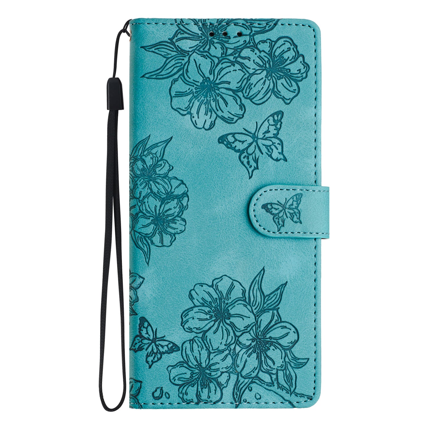 For Samsung Galaxy A06 Case Butterfly Flower Pattern Skin-Touch Leather Phone Cover - Green